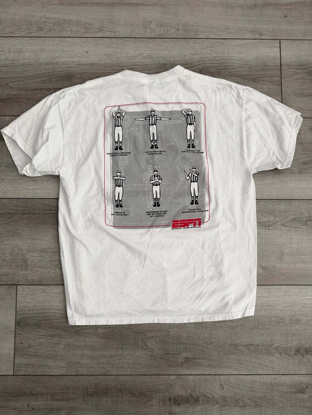 Vintage ESPN Referee Official Home Signals Graphic White T-Shirt Large